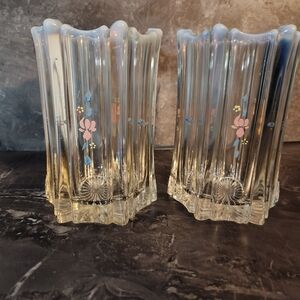 Fenton Glass Vases with Pink and Blue Floral Details